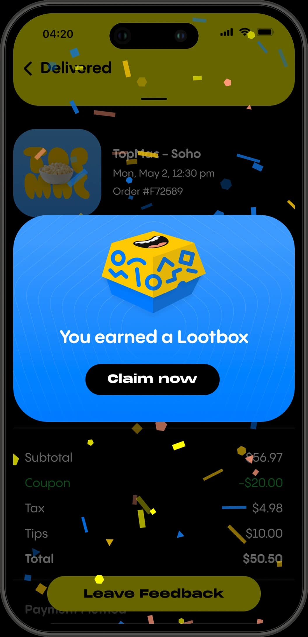 Popchew order tracking screen