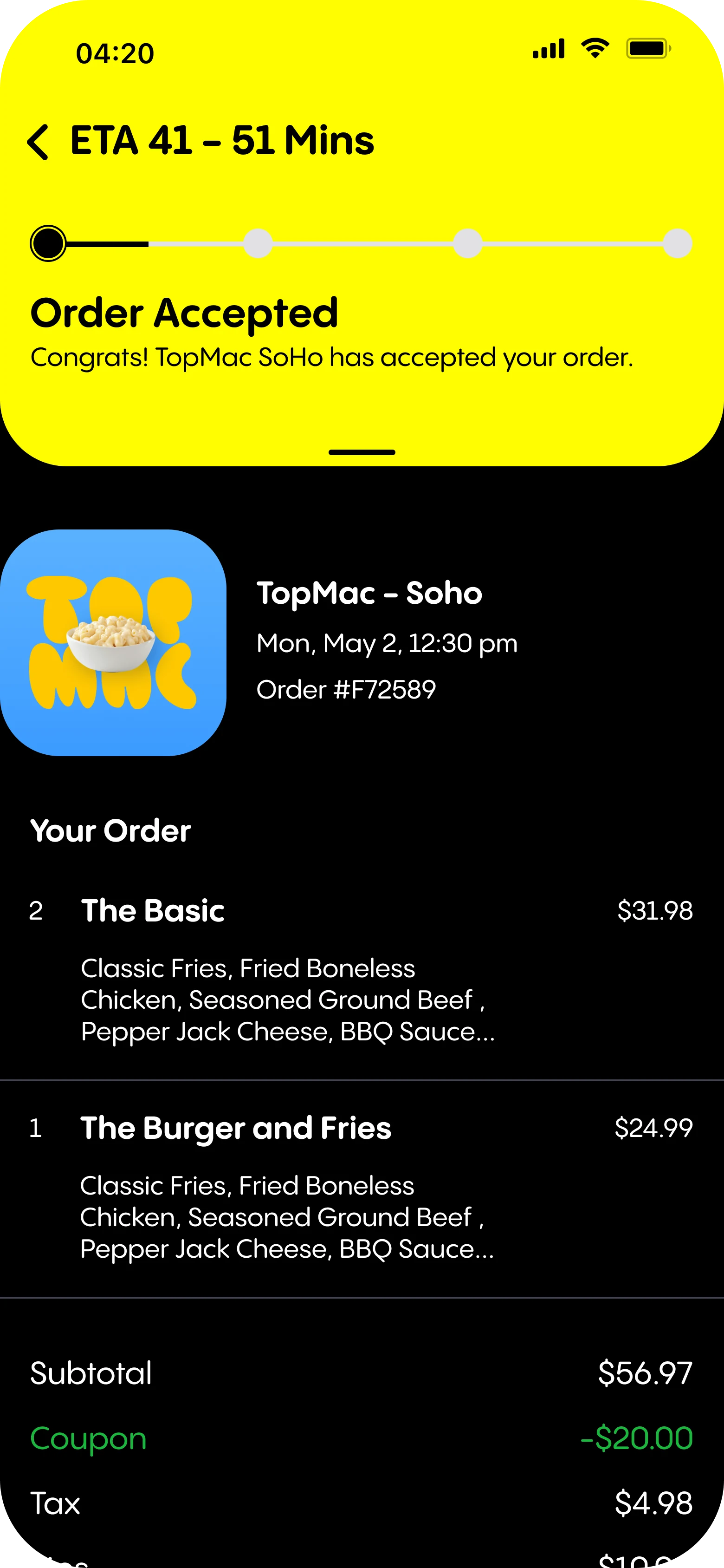 Order tracking — accepted