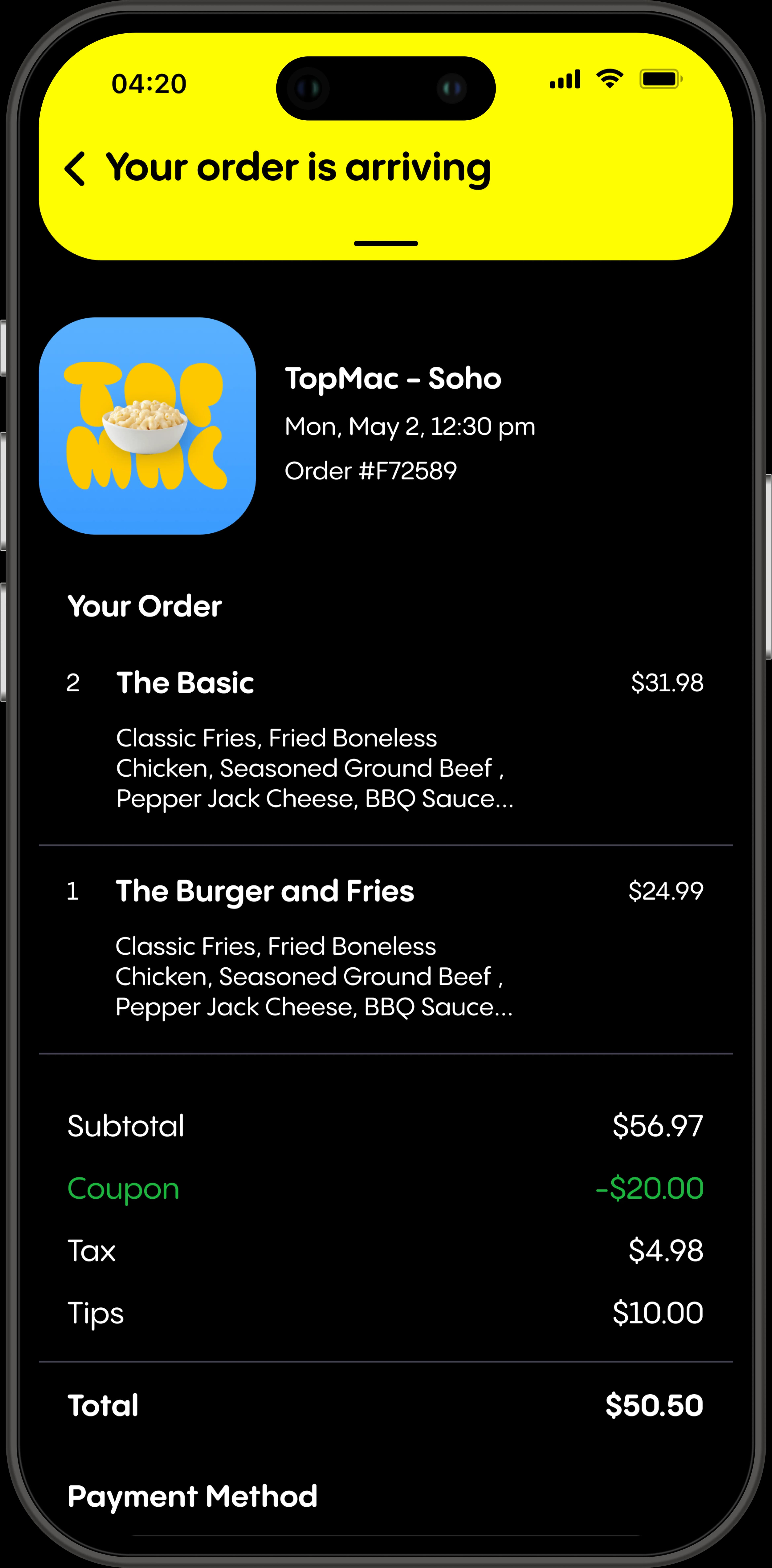 Order arriving — delivery in progress