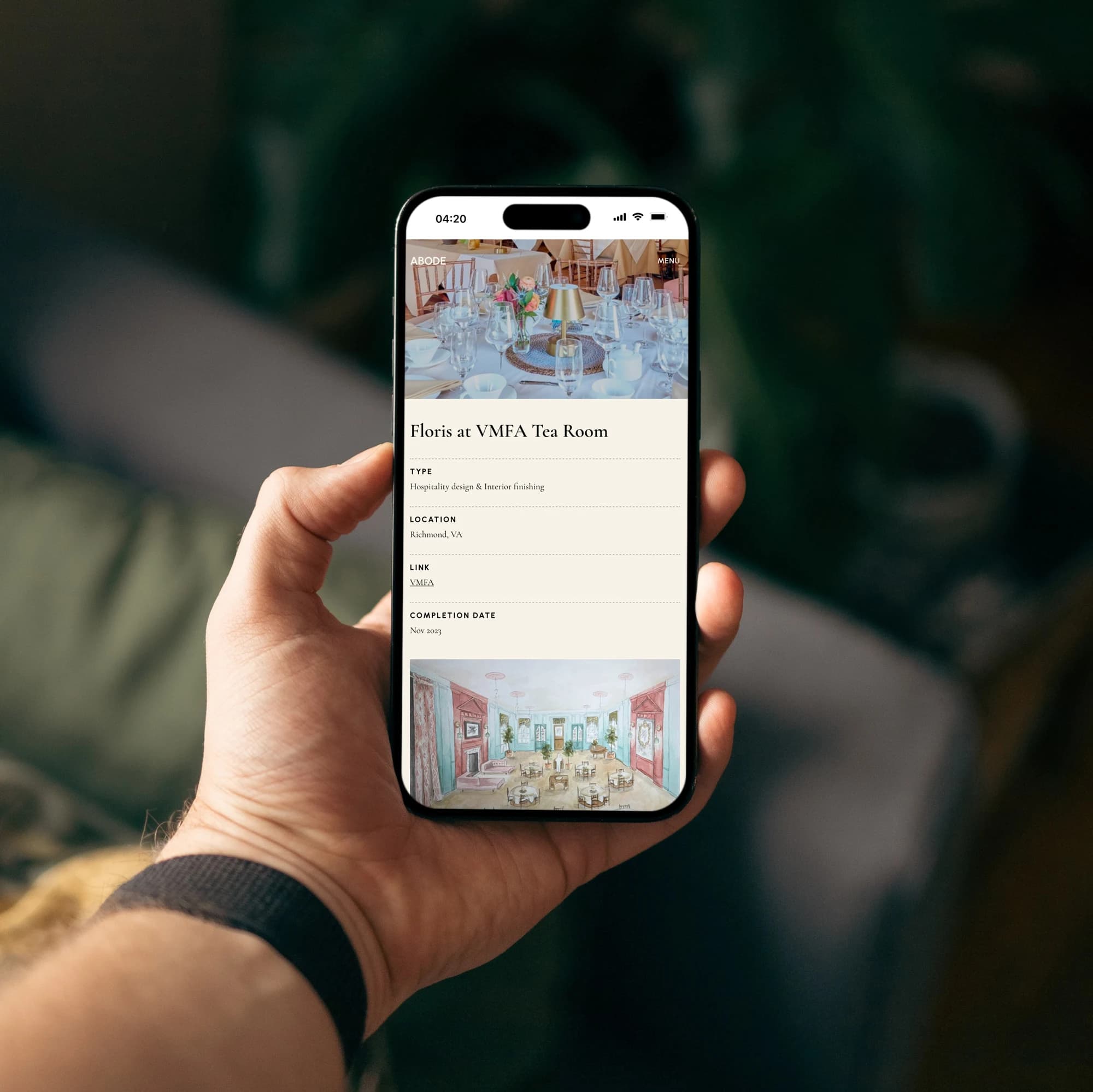 Abode Richmond website on mobile